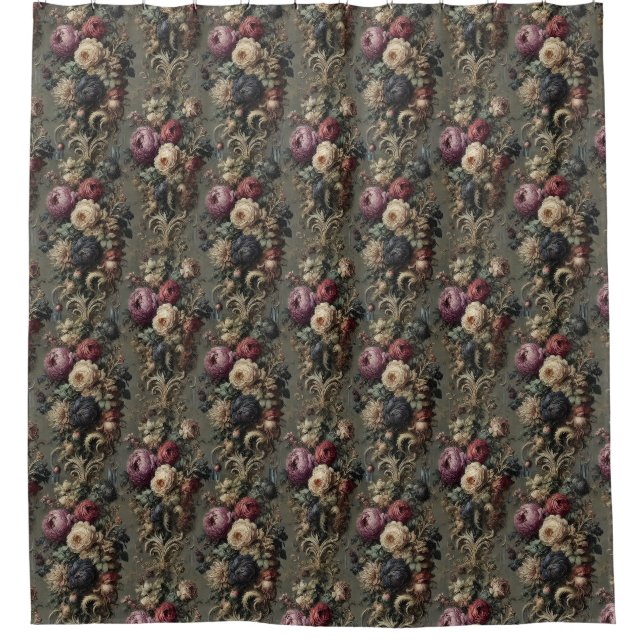 The Wilted Vigil – Gothic Floral Shower Curtain (Front)