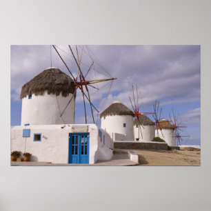 The windmills of Mykonos on the Greek Islands Poster