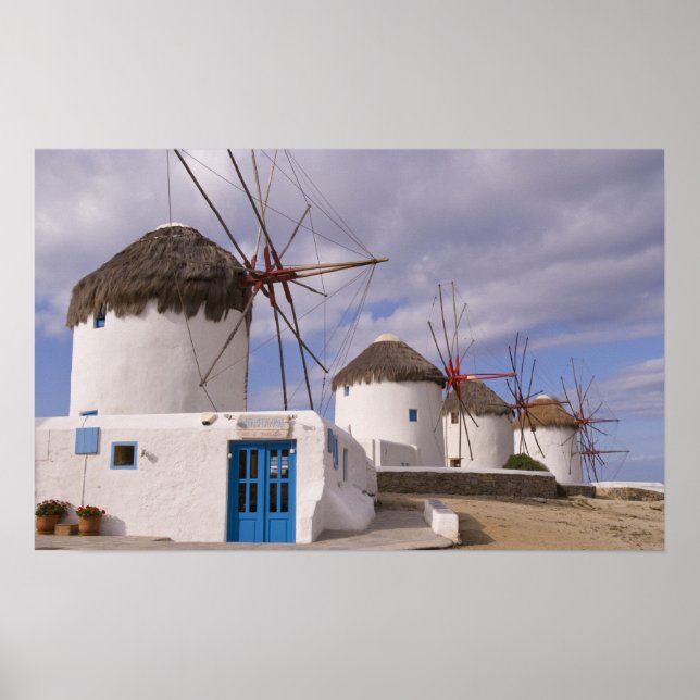 The windmills of Mykonos on the Greek Islands Poster (Front)