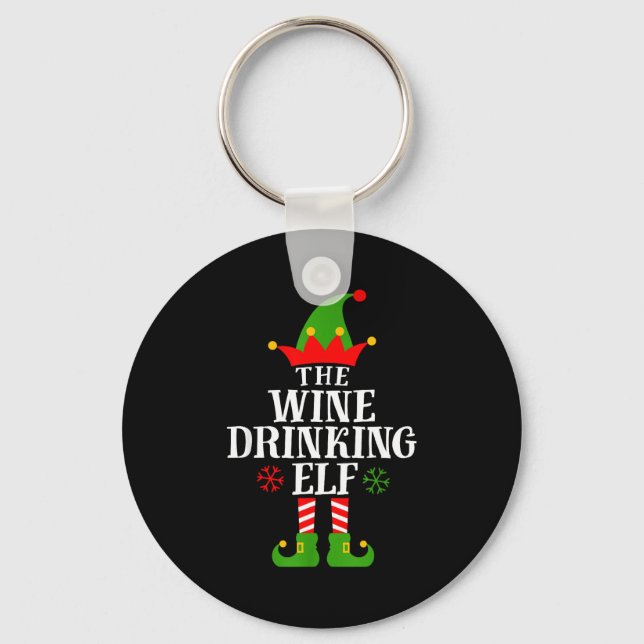 The Wine Drinking Elf Funny Matching Family Christ Key Ring (Front)