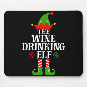 The Wine Drinking Elf Funny Matching Family Christ Mouse Mat