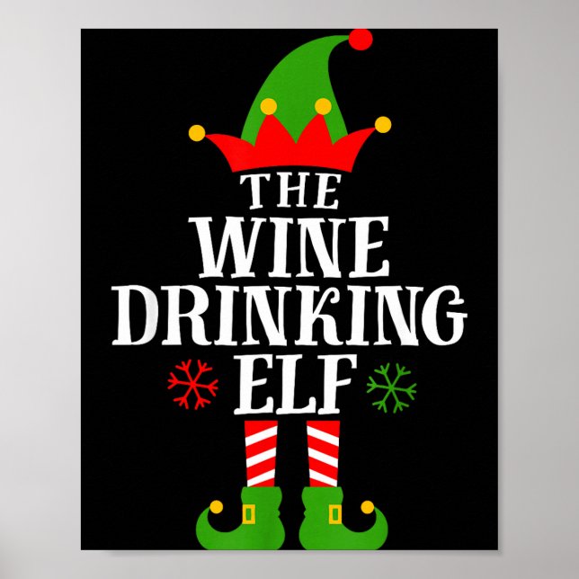 The Wine Drinking Elf Funny Matching Family Christ Poster (Front)