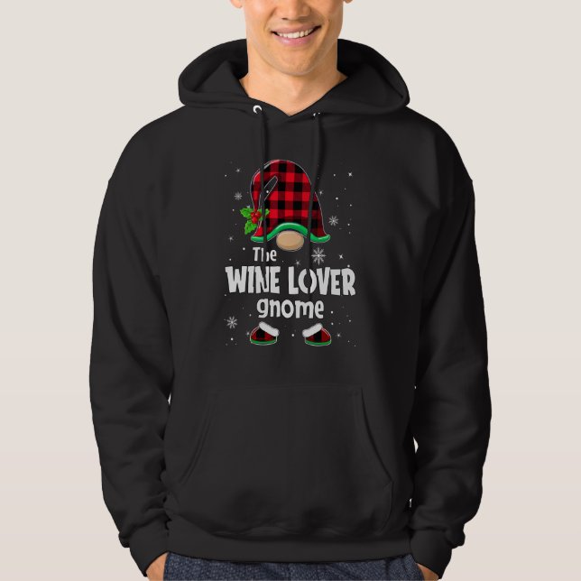 The Wine  Gnome Buffalo Plaid Christmas Matching F Hoodie (Front)