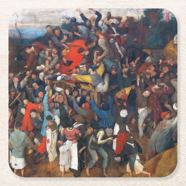 The Wine of Saint Martin's Day, Pieter Bruegel Square Paper Coaster (Front)