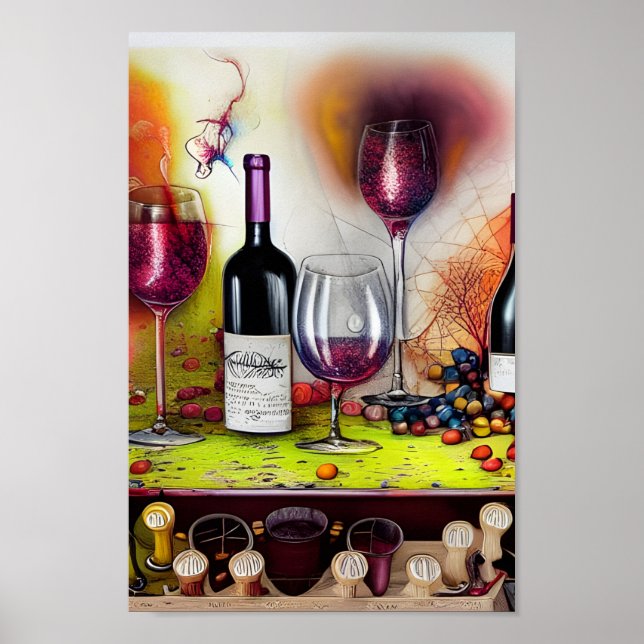 The Wine Tasting Colorful Digital Art Poster (Front)