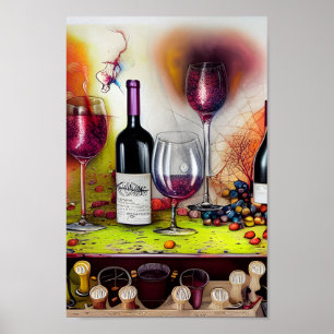 The Wine Tasting Colourful Digital Art Poster