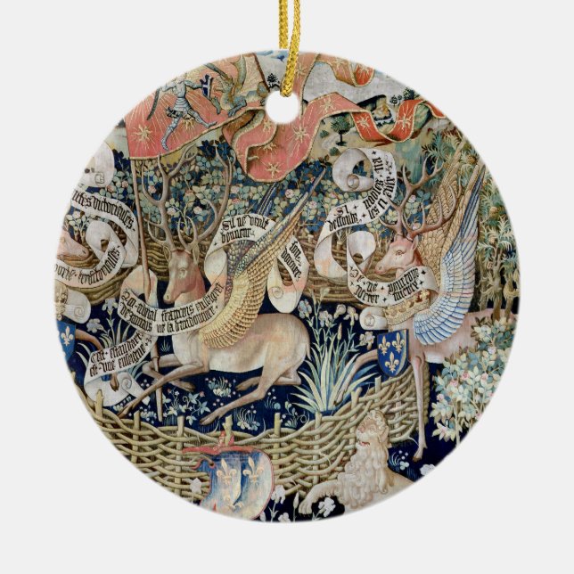 The Winged Deer (tapestry) Ceramic Tree Decoration (Front)