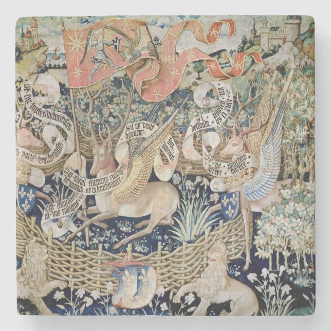 The Winged Deer (tapestry) Stone Coaster (Front)