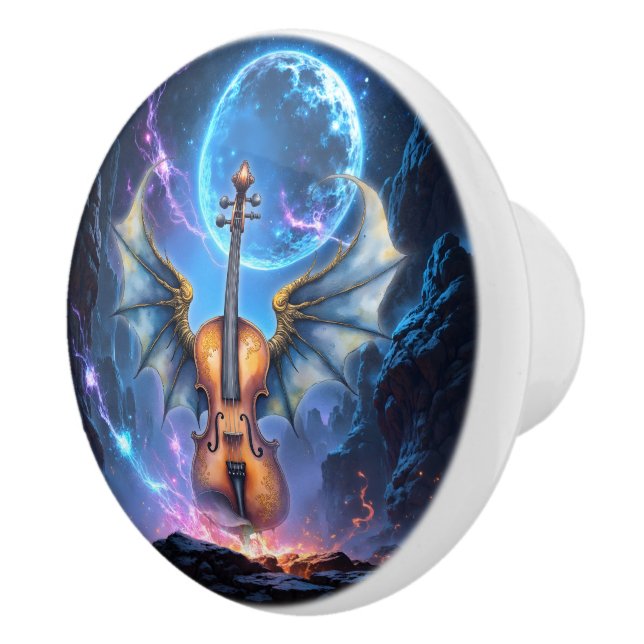 The Winged Violin of Moonlit Realms. Ceramic Knob (Right)