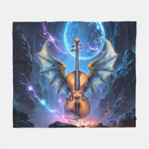 The Winged Violin of Moonlit Realms Fleece Blanket