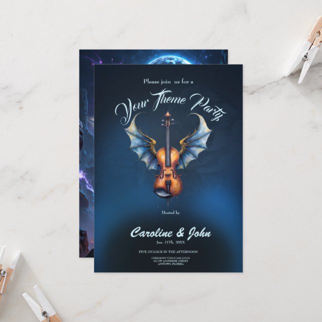The Winged Violin of Moonlit Realms Invitation (Front/Back In Situ)