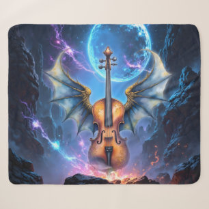The Winged Violin of Moonlit Realms Sherpa Blanket