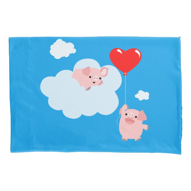 The Wings of Love (Cute Cartoon Pigs) Pillowcase (Front)
