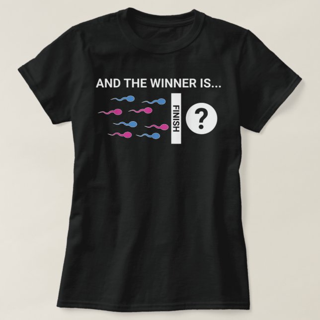 The Winner Is Cute Baby Gender Reveal Party Joke  T-Shirt (Design Front)