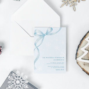 The Winter I Turned   Ice Blue Ribbon Birthday Invitation