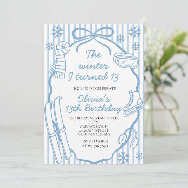 The Winter I Turned Thirteen  13th Birthday Invitation (Standing Front)