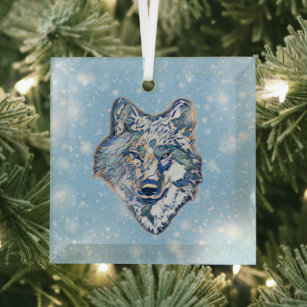 The Winter Wolf    Glass Tree Decoration