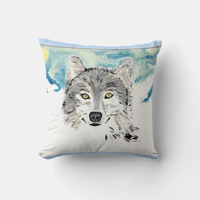 The Winter wolf throw pillow (Front)