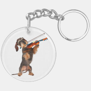 The Wirehaired Dachshund Playing A Violin Key Ring