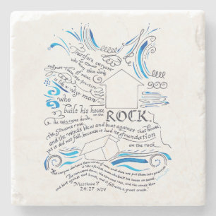 The Wise and Foolish Builders Bible Verse Stone Coaster