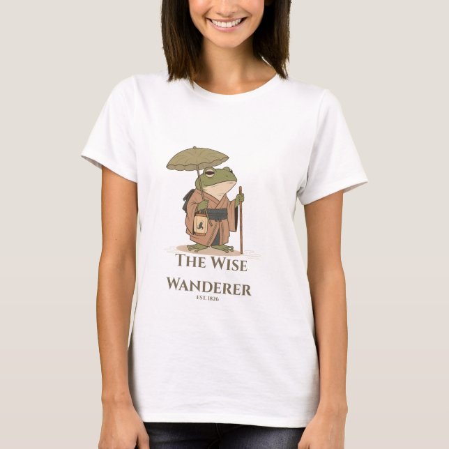 The Wise Wanderer Frog with Lantern Illustration T-Shirt (Front)