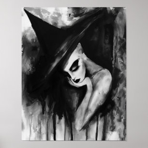 The Wistful Witch Black and White Abstract Art Poster