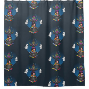 The Witch and Ghosts Halloween Trick or Treat Shower Curtain