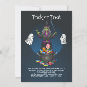 The Witch and the Ghosts' Trick or Treat Invitation