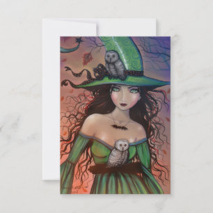 The Witch and the Owls Halloween Postcard Small