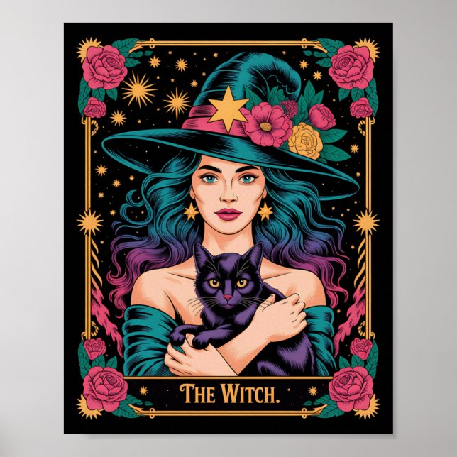 The Witch Card Halloween Gothic Witchy Vibes Black Poster (Front)