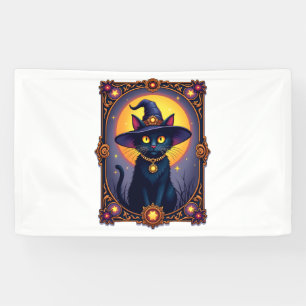 The Witch Cat Tarot Card Halloween Vintage Gothic Banner