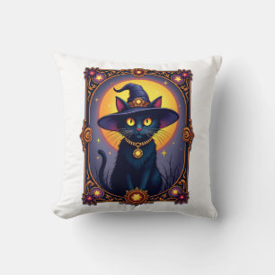 The Witch Cat Tarot Card Halloween Vintage Gothic Cushion