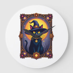 The Witch Cat Tarot Card Halloween Vintage Gothic Large Clock