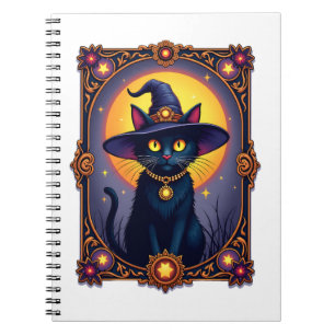 The Witch Cat Tarot Card Halloween Vintage Gothic Notebook