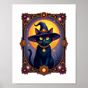 The Witch Cat Tarot Card Halloween Vintage Gothic Poster