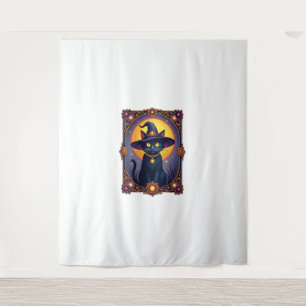 The Witch Cat Tarot Card Halloween Vintage Gothic  Tapestry