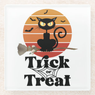 The Witch Cat's Trick or Treat Adventure Glass Coaster