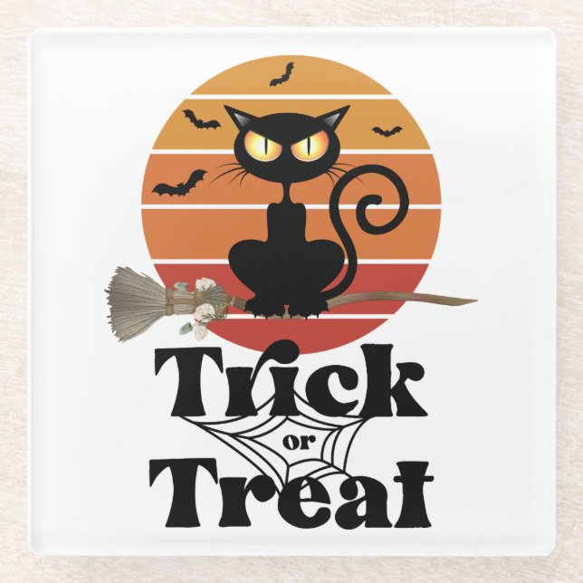The Witch Cat's Trick or Treat Adventure Glass Coaster (Front)