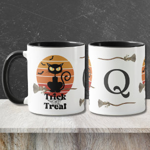 The Witch Cat's Trick or Treat Adventure Monogram Mug