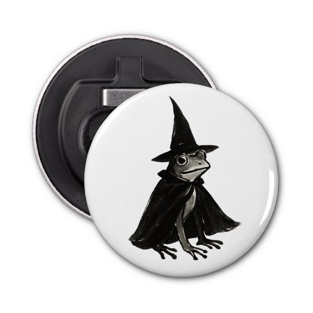 The Witch Frog – Ink Brush Halloween Design on Bottle Opener (Front)