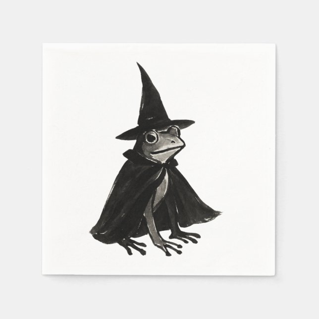 The Witch Frog – Ink Brush Halloween Design on Napkin (Front)