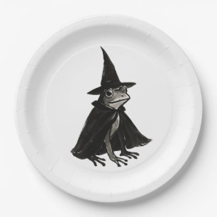 The Witch Frog – Ink Brush Halloween Design on Paper Plate