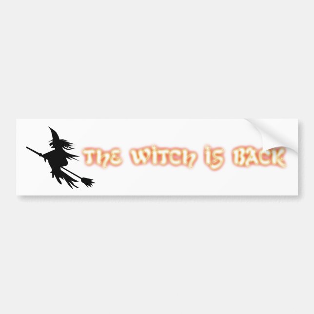 The Witch Is Back | Funny Halloween Orange Black Bumper Sticker (Front)