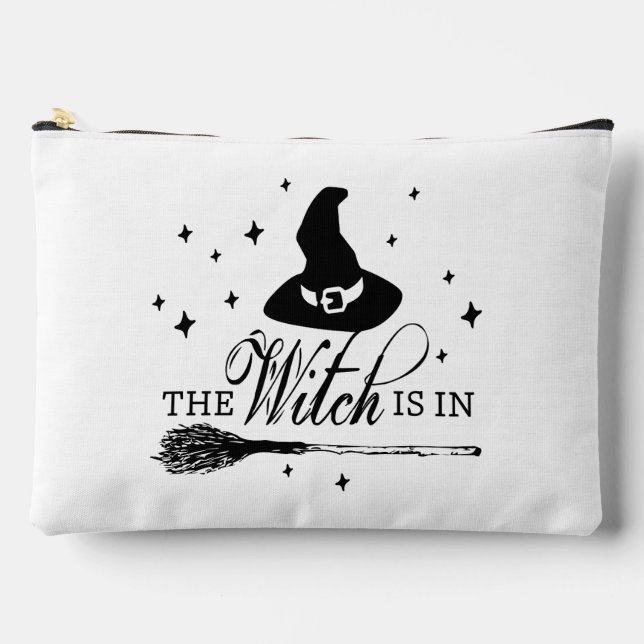 The Witch Is In | Halloween Witch Hat & Broom Lg Accessory Pouch (Front)