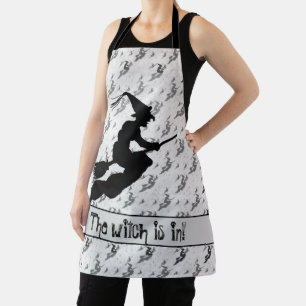 'The Witch is in' Halloween Witch Silhouette Grey Apron