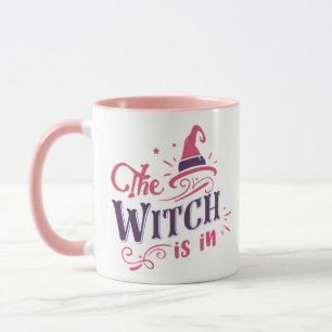 The Witch Is In Pink & Purple Witch Hat Halloween Mug