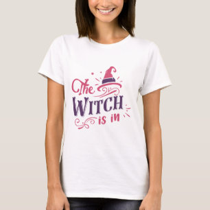 The Witch Is In Pink & Purple Witch Hat Halloween T-Shirt