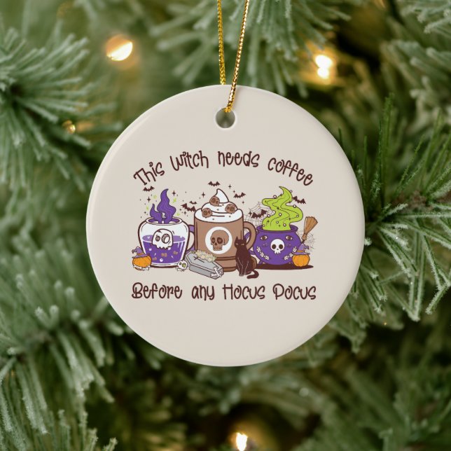 The Witch Needs Coffee - Coffee Lover Ceramic Tree Decoration (Tree)