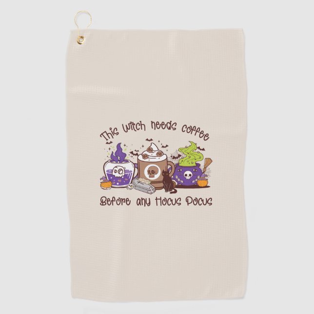 The Witch Needs Coffee - Coffee Lover Golf Towel (Front)