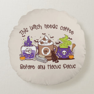 The Witch Needs Coffee - Coffee Lover Round Cushion